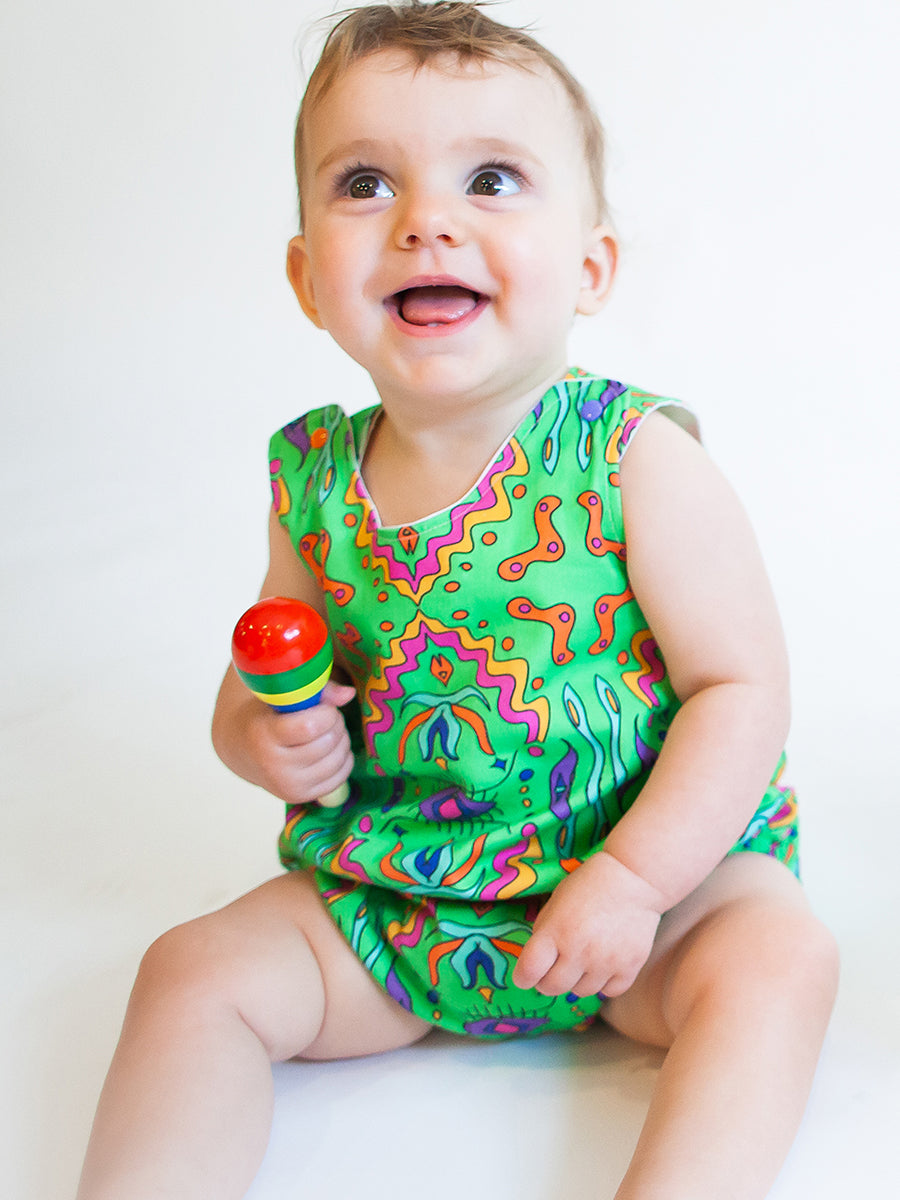 The Bubble Butt Romper in Green Aztec