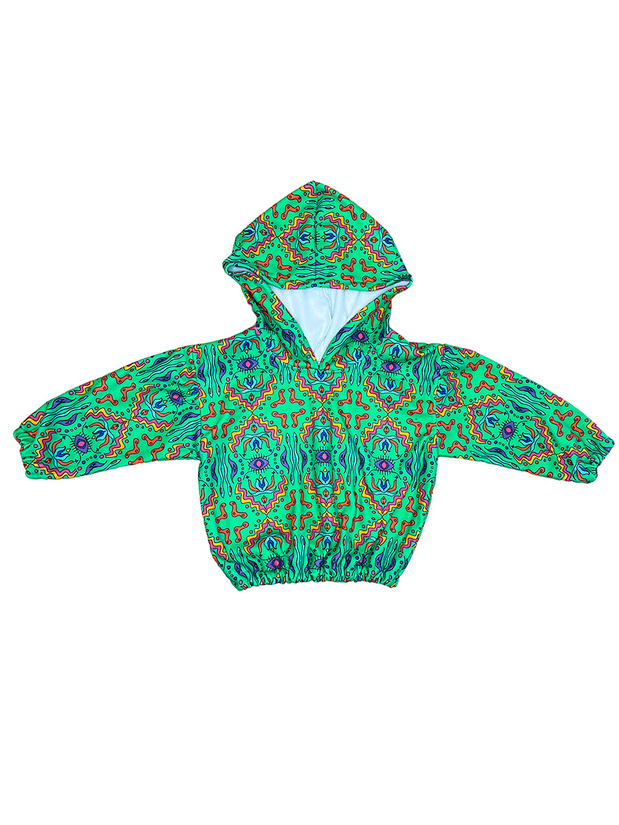 Super Cosy Fleece Hoodie in Green Aztec