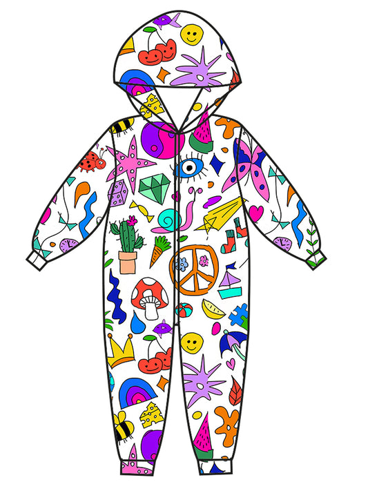 Super Cosy Fleece Hooded Jumpsuit in Scribble