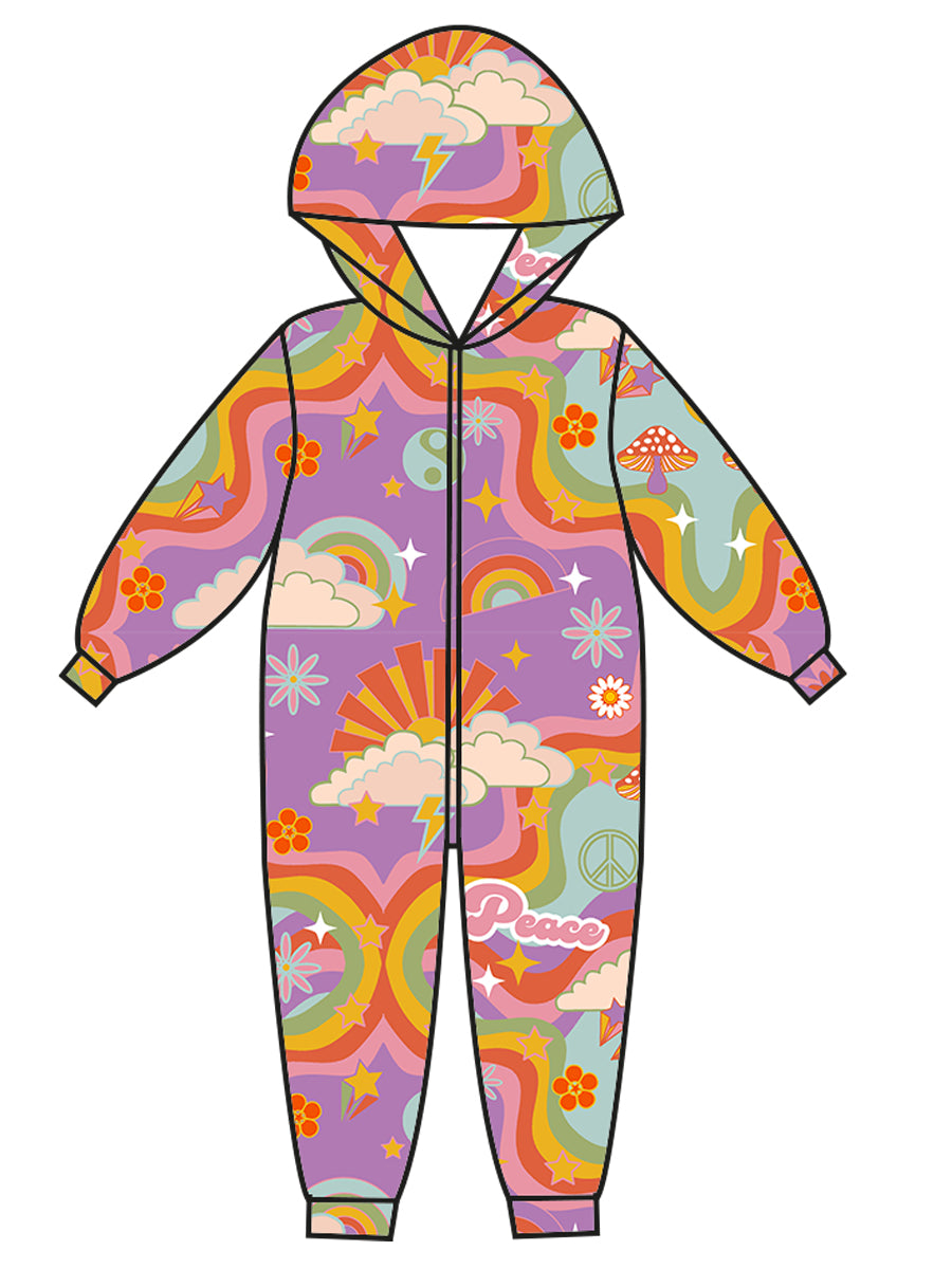 Super Cosy Fleece Hooded Jumpsuit in Trippy