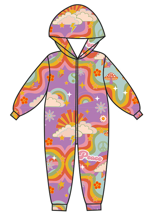 Super Cosy Fleece Hooded Jumpsuit in Trippy